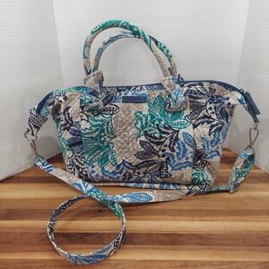 Vera Bradley Large Tote Hand Bag Purse Removable Crossbody Blue Teal Gray Floral